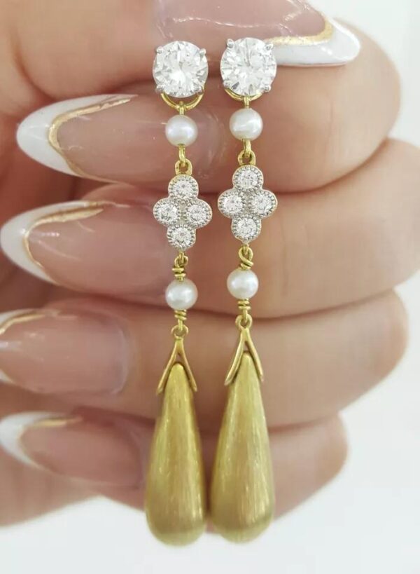 Jude Frances Diamond Pearl Earring Charms 18k Yellow Gold 2"