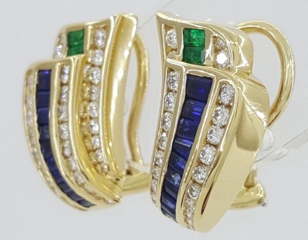 Charles Krypell Diamond Sapphire Emerald Clip-On Earrings 18k Gold