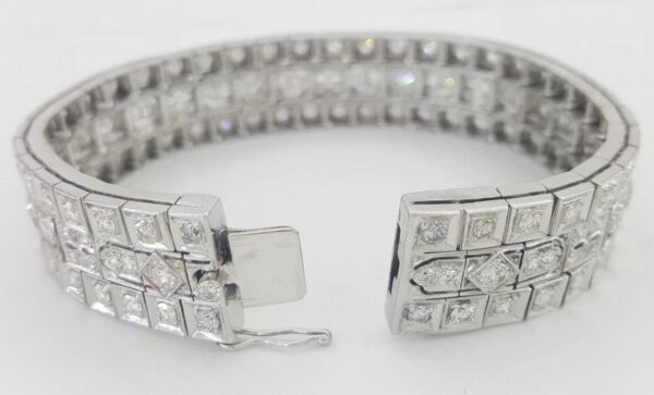 Vintage Old European Diamond 3 Row Tennis Bracelet 6 ct 14K W Gold Plat 1940's