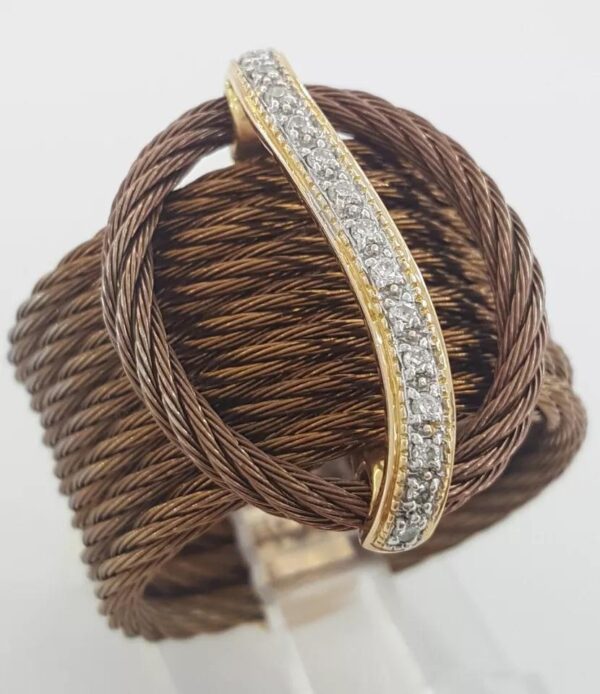 Charriol Celtique 7-Row Cable Diamond Ring 18K Gold & Steel 0.12 ct 22.5mm
