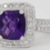 Cushion Checkerboard Amethyst Diamond Halo Ring 2.5 ct 14k White Gold