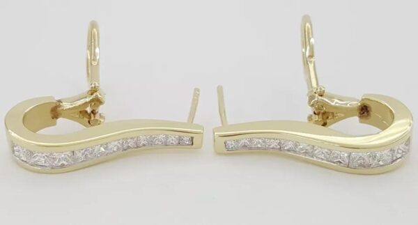Princess Diamond Channel Set Omega Hoop Earrings 1.2 ct 14K Yellow Gold