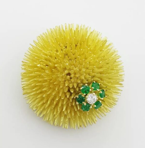 Vintage Tiffany & Co Emerald Diamond Sea Urchin Brooch 18k Gold 44.5 Grams