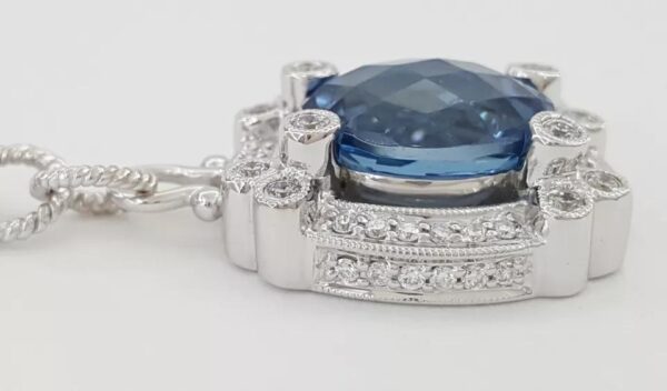 Oval Blue Topaz & Round Diamond Pendant Necklace 0.5 ct 18k White Gold 24 gr 18"