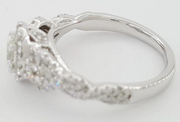 Celebration Oval Three Stone Halo Diamond Engagement Ring 1 ct 14K White Gold