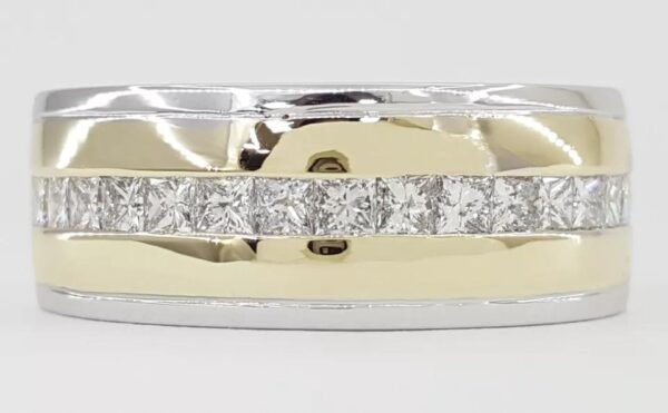 Channel Set Princess Cut Diamond 14k Yellow White Gold Men's Wedding Band 2.2 ct