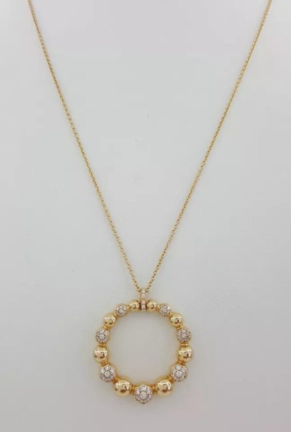 Diamond Circle Pave Bead Necklace 18K Rose Gold Italy 0.4 ct 16'-18"
