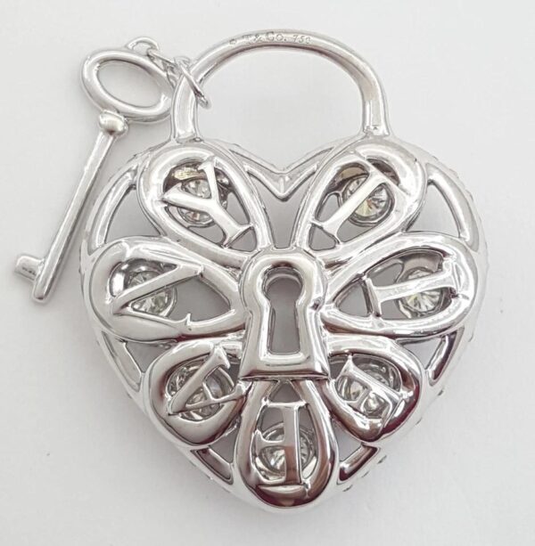 Tiffany & Co Diamond Filigree Lock Heart Key Pendant 1.44 ct 18k White Gold
