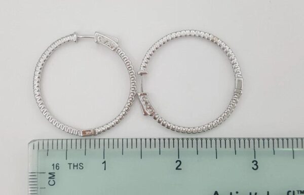 Inside Out Hoop Round Cut Diamond Earrings 1.06 ct 14k White Gold 36 mm