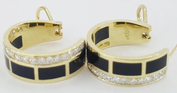 Bernard K Passman Black Coral Diamond 18k Yellow Gold Hoop Earrings 1.08 ct