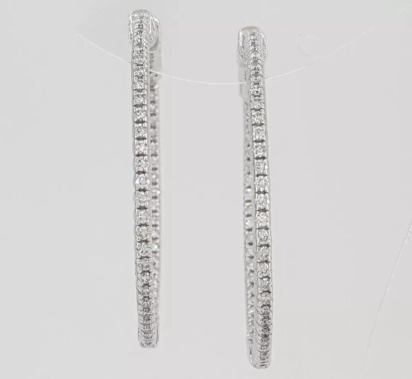 Inside Out Hoop Diamond Earrings 1.06 ct 14k White Gold 36 mm