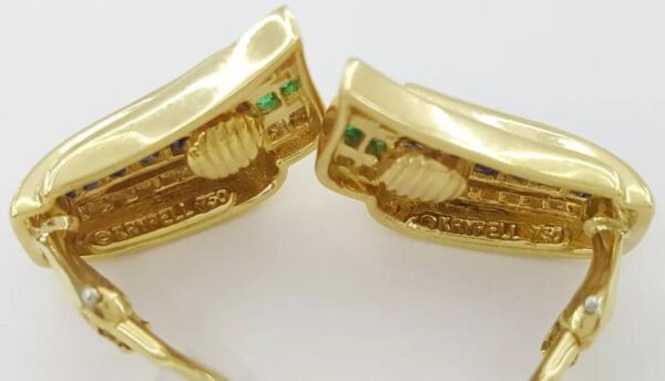 Charles Krypell Diamond Sapphire Emerald Clip-On Earrings 18k Gold
