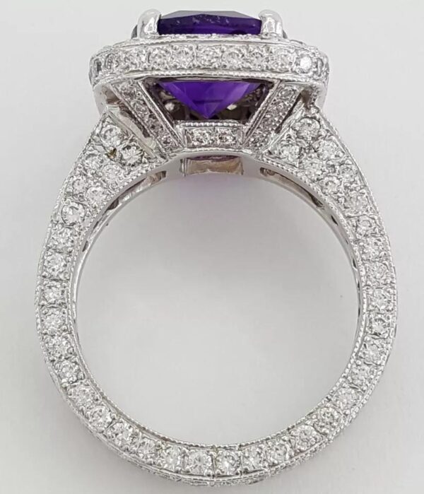 Cushion Checkerboard Amethyst Diamond Halo Ring 2.5 ct 14k White Gold