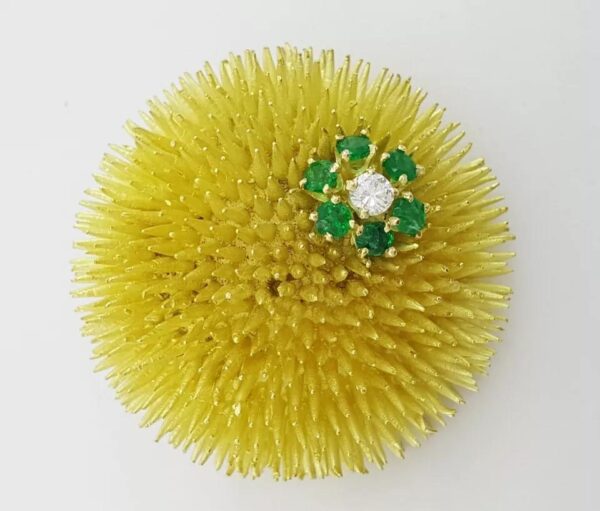 Vintage Tiffany & Co Emerald Diamond Sea Urchin Brooch 18k Gold 44.5 Grams