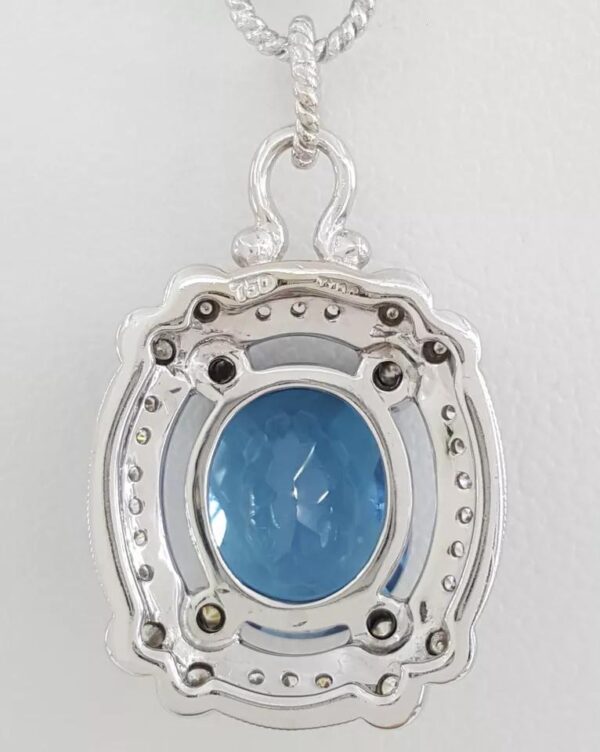 Oval Blue Topaz & Round Diamond Pendant Necklace 0.5 ct 18k White Gold 24 gr 18"