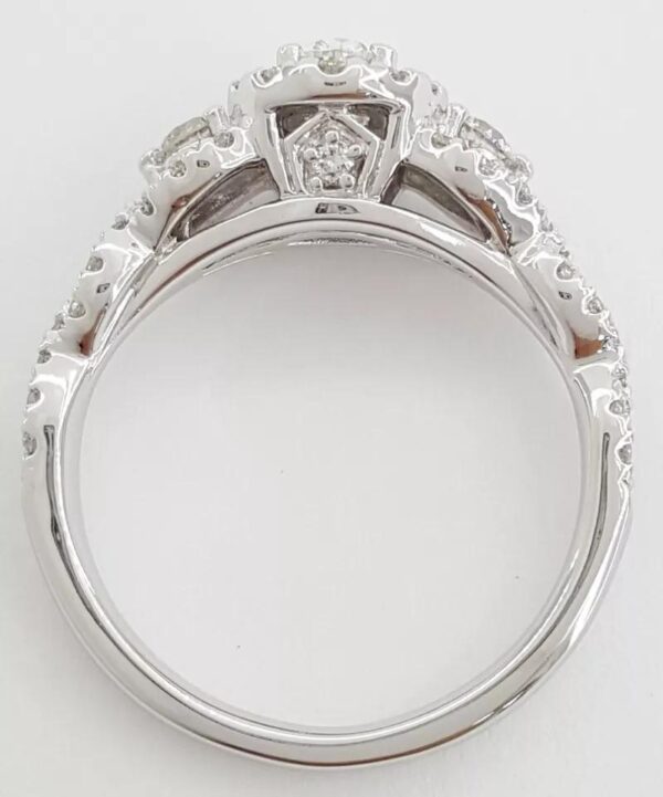 Celebration Oval Three Stone Halo Diamond Engagement Ring 1 ct 14K White Gold