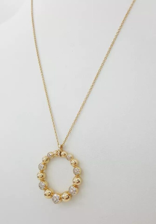 Diamond Circle Pave Bead Necklace 18K Rose Gold Italy 0.4 ct 16'-18"