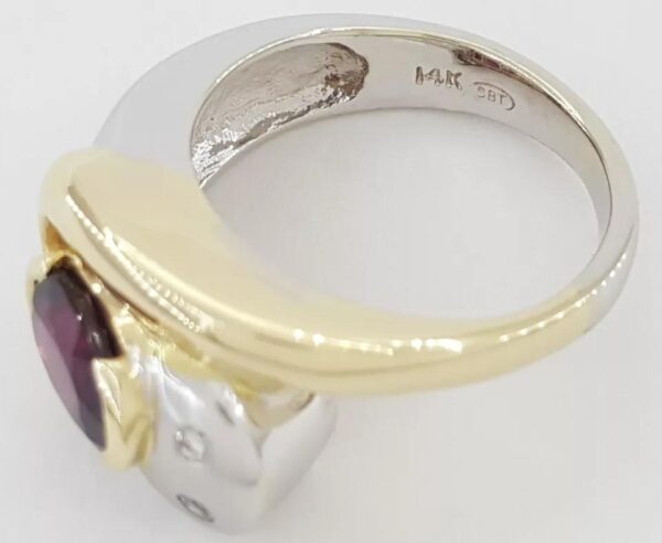 Oval Garnet Diamond 14K White & Yellow Gold Ring