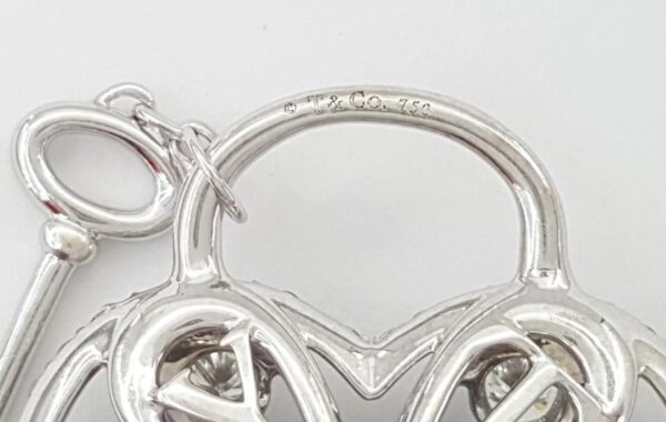 Tiffany & Co Diamond Filigree Lock Heart Key Pendant 1.44 ct 18k White Gold