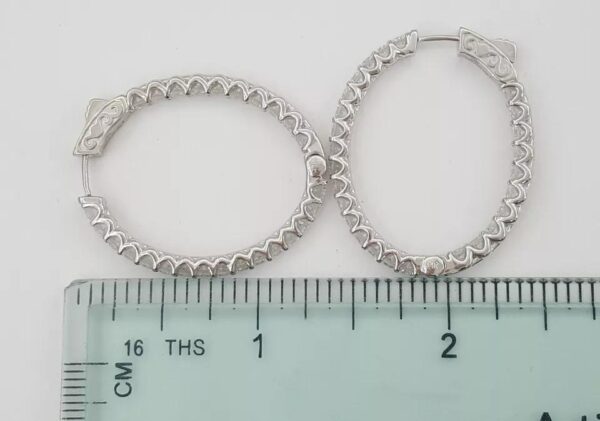 Diamond Inside Out Oval Hoop Earrings 34 mm 3.05 ct Round Diamond 14K W Gold