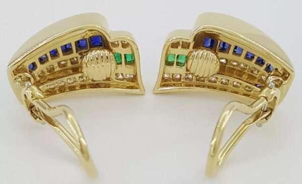 Charles Krypell Diamond Sapphire Emerald Clip-On Earrings 18k Gold
