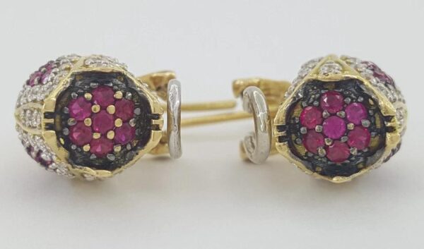 Vintage HIMO Diamond Ruby Tulip Earrings 18k Yellow Gold 2 ct 10.3 grams
