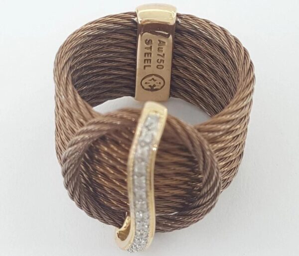 Charriol Celtique 7-Row Cable Diamond Ring 18K Gold & Steel 0.12 ct 22.5mm