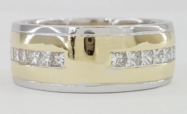 Channel Set Princess Cut Diamond 14k Yellow White Gold Men's Wedding Band 2.2 ct