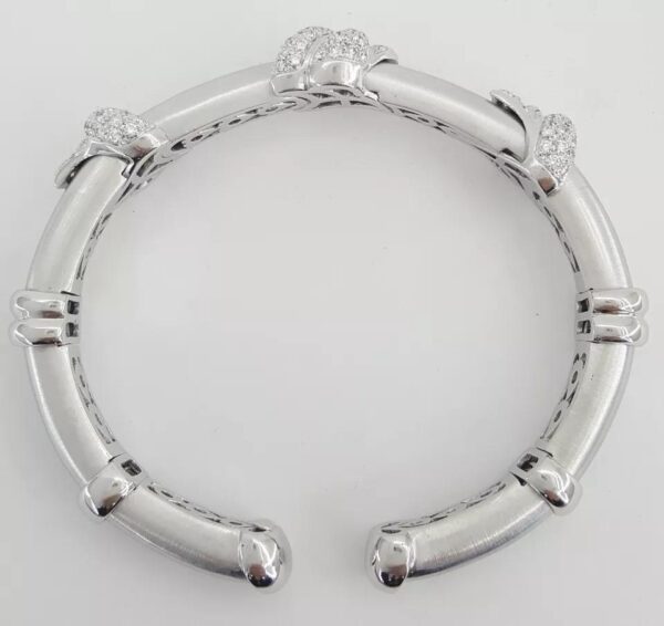 18K White Gold Pave Diamond Cuff Bangle Italy 2.2 ct 61.3 Grams 6.5"