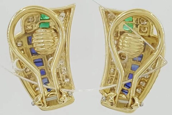 Charles Krypell Diamond Sapphire Emerald Clip-On Earrings 18k Gold