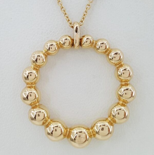 Diamond Circle Pave Bead Necklace 18K Rose Gold Italy 0.4 ct 16'-18"