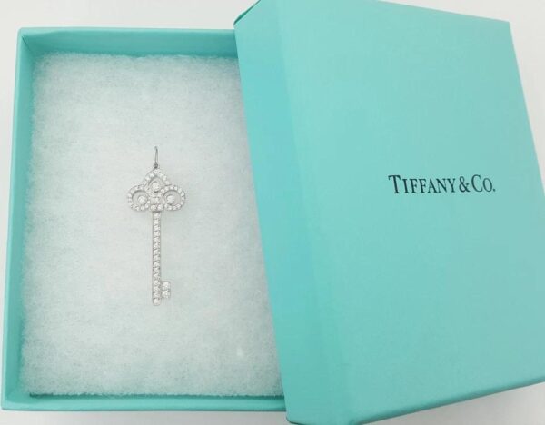 Tiffany & Co. Diamond Fleur de Lis Key Pendant Platinum 1.5" Retail $7,200