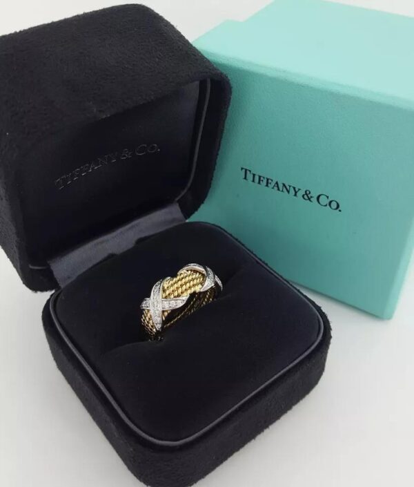 Tiffany & Co. Schlumberger 4 Row Rope X Diamond Ring Platinum & 18k 0.54 ct