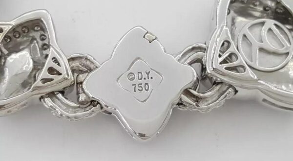 David Yurman Quatrefoil Chalcedony Diamond Bracelet 3.44 ct 18K W Gold 69 Grams