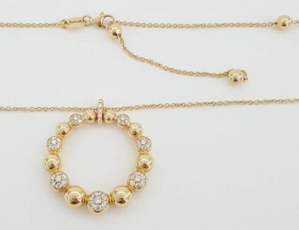 Diamond Circle Pave Bead Necklace 18K Rose Gold Italy 0.4 ct 16'-18"