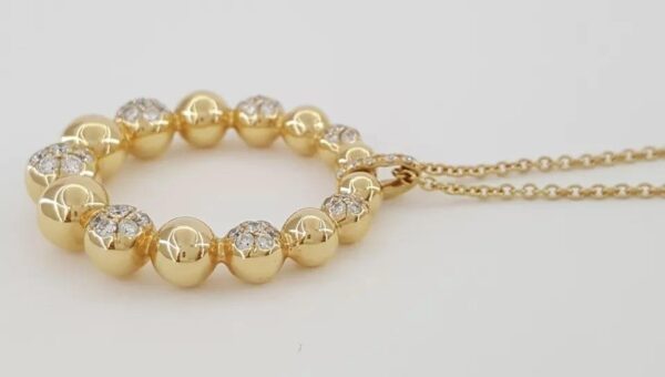 Diamond Circle Pave Bead Necklace 18K Rose Gold Italy 0.4 ct 16'-18"