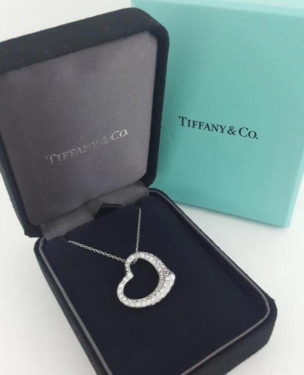Tiffany & Co Elsa Peretti Diamond Open Heart Necklace 22 mm 0.95 ct Plat $18,500