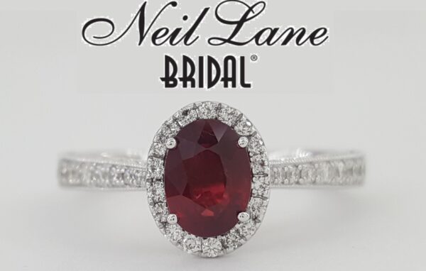 Neil Lane Oval Ruby Diamond Halo Engagement Ring 1.5 ct 14k Gold Retail $5k