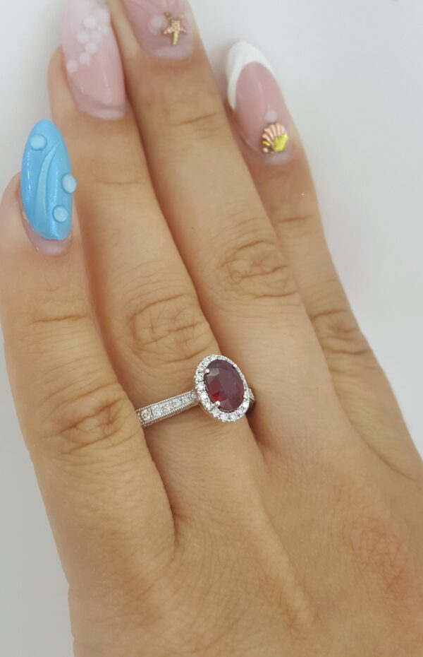 Neil Lane Oval Ruby Diamond Halo Engagement Ring 1.5 ct 14k Gold Retail $5k