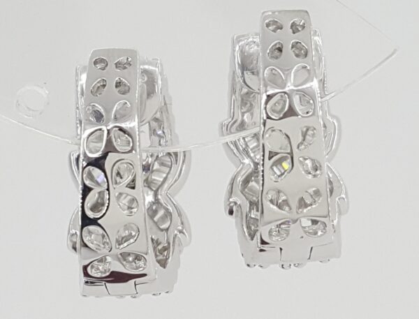 Round Baguette Diamond Round "X" Hoop Earrings 1 ct 18K White Gold