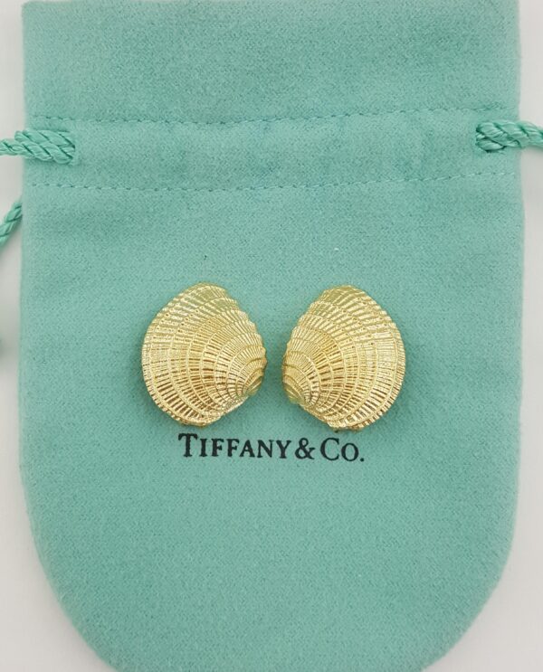 Vintage Tiffany & Co Seashell Clip On Earclip Earrings 14K Y Gold Circa 1970s