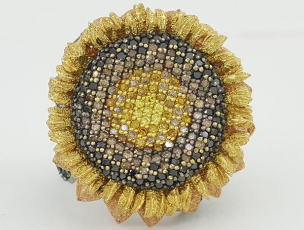 Alex Soldier Emerald & Diamonds Sunflower 7 ct Statement Ring 18k Gold Retil 25K