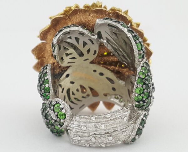 Alex Soldier Emerald & Diamonds Sunflower 7 ct Statement Ring 18k Gold Retil 25K