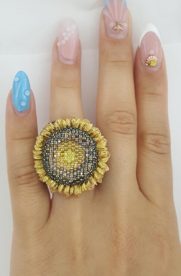 Alex Soldier Emerald & Diamonds Sunflower 7 ct Statement Ring 18k Gold Retil 25K