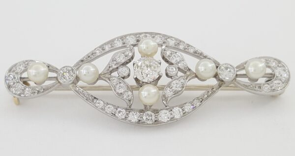 Art Deco Tiffany & Co Diamond & Pearl Brooch Pin 1 ct Platinum & 14K White Gold