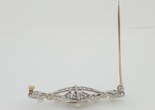 Art Deco Tiffany & Co Diamond & Pearl Brooch Pin 1 ct Platinum & 14K White Gold