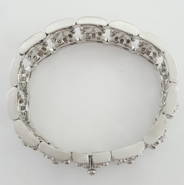 Doris Panos Vintage Flower Bracelet 5.14 ct 77.8 Grams 18 mm Wide 18K White Gold