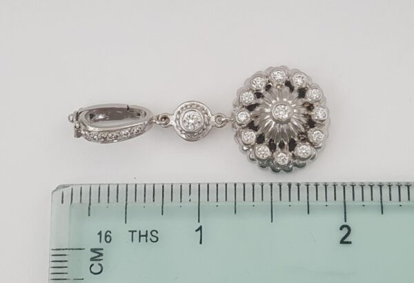 Doris Panos Vintage Flower Diamond Drop Pendant 18k White Gold 0.65 ct 1.7"