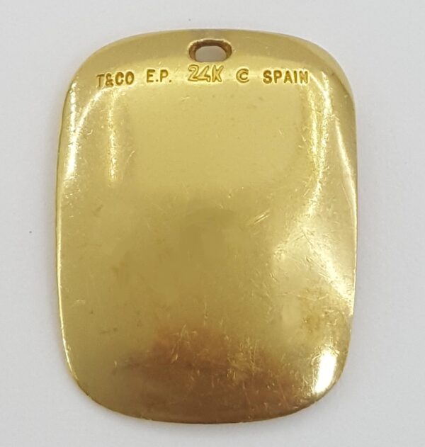 Tiffany & Co Elsa Peretti 24K Yellow Gold Tag Pendant 24 mm 6.8 Grams