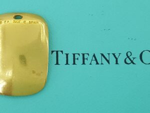 Tiffany & Co Elsa Peretti 24K Yellow Gold Tag Pendant 24 mm 6.8 Grams